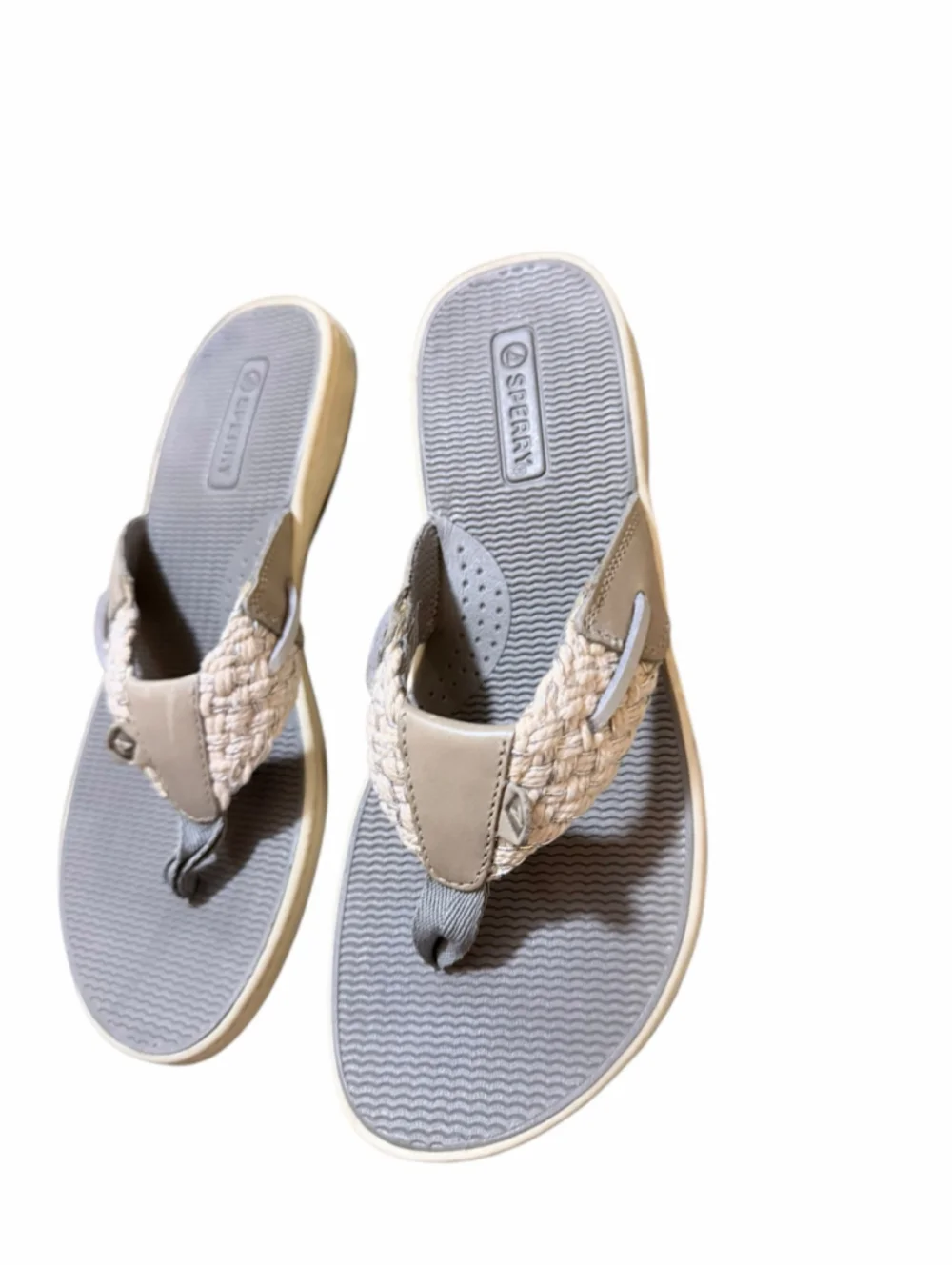 Women's Sperry Gray & Beige Braided Thong Sandals Size 5.5M